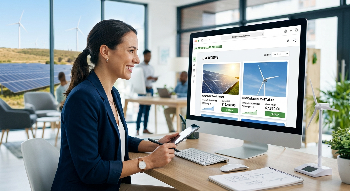 A renewable energy professional using the SolarWindMart live auction marketplace