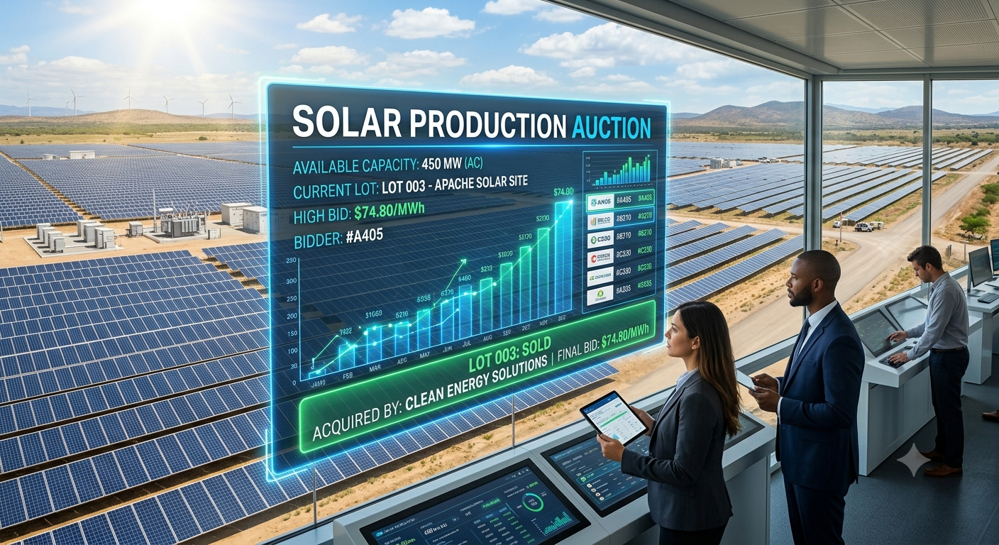 Solar production auction monitored by renewable energy professionals