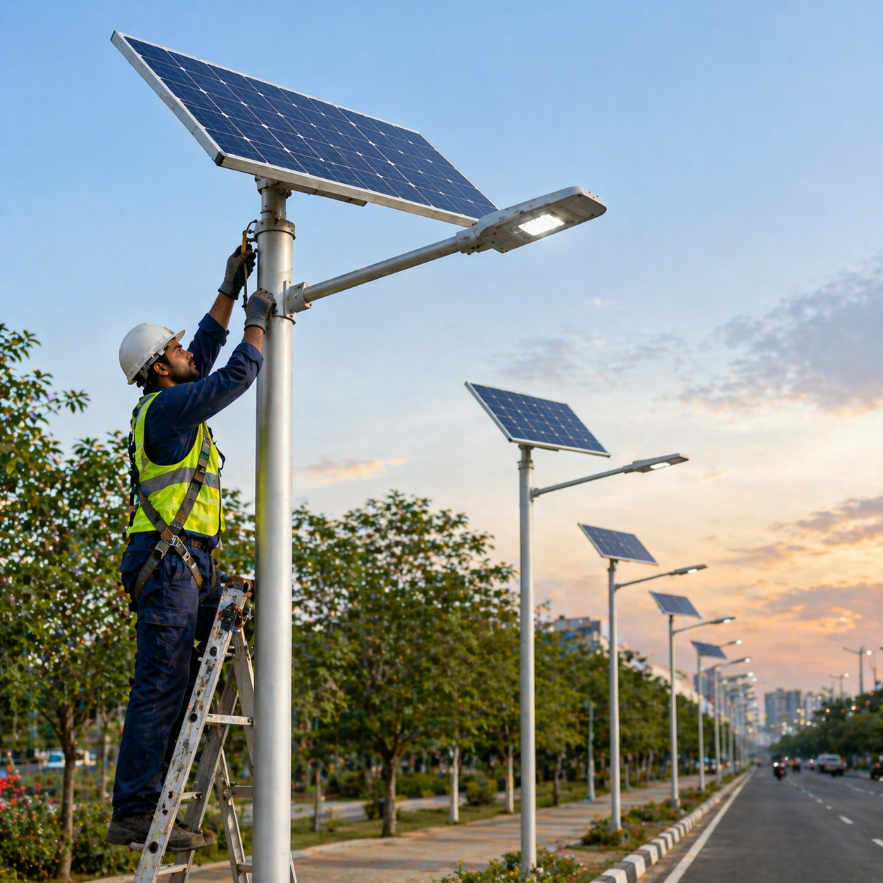100 Solar Street Light Installation Project